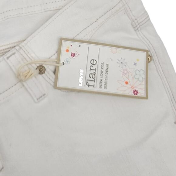 LEVI'S White Flare Ultra Low Rise Stretch Denim Jeans - Size 15 Medium - Picture 7 of 9